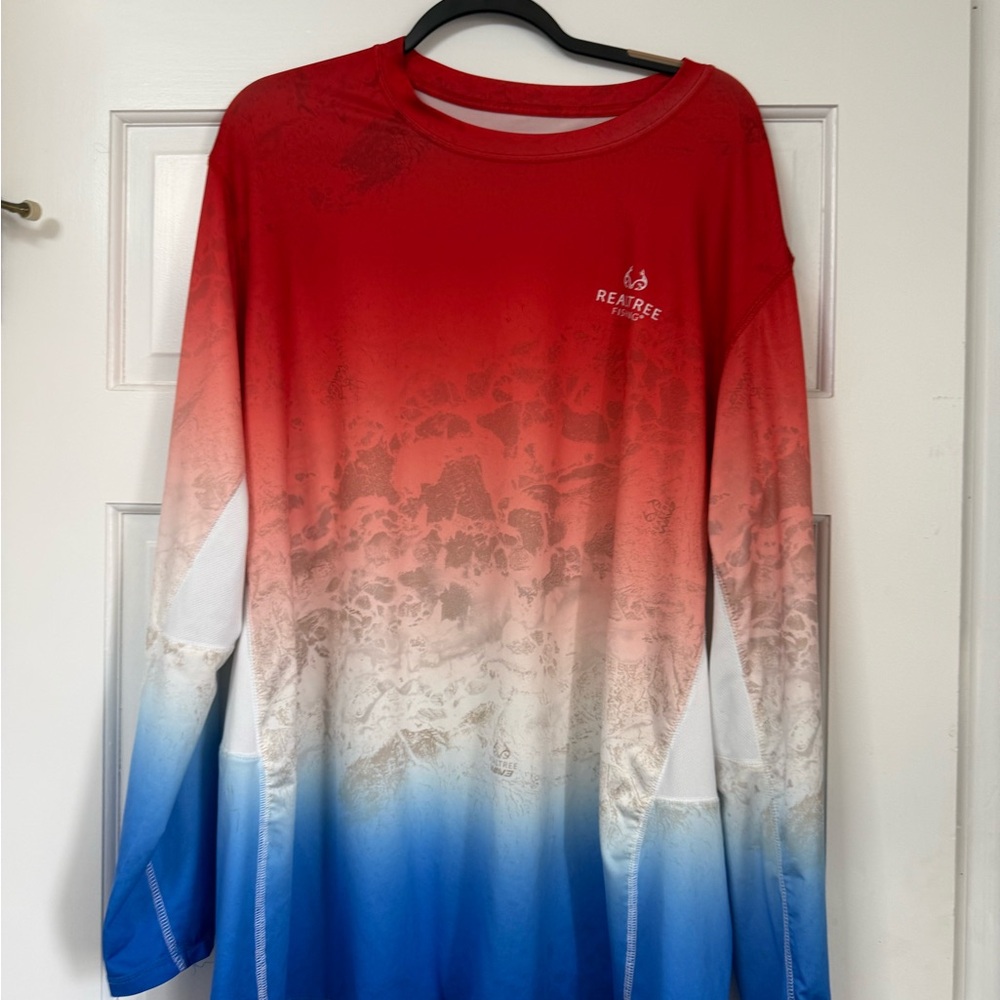 Realtree Red and Blue Gradient Long Sleeve Fishing Shirt Size 2XL